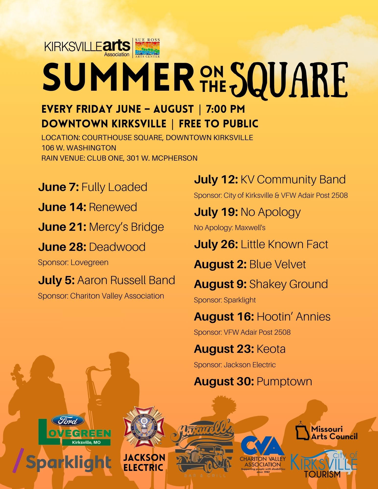 Check more about Kirksville Arts Association Summer on the Square – Free Concert Series - Blue Velvet