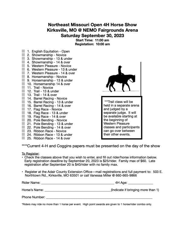 Check more about Northeast Missouri Open 4H Horse Show
