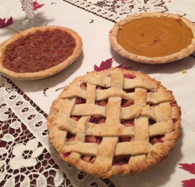 Photograph of three pies at the united way pie sale
