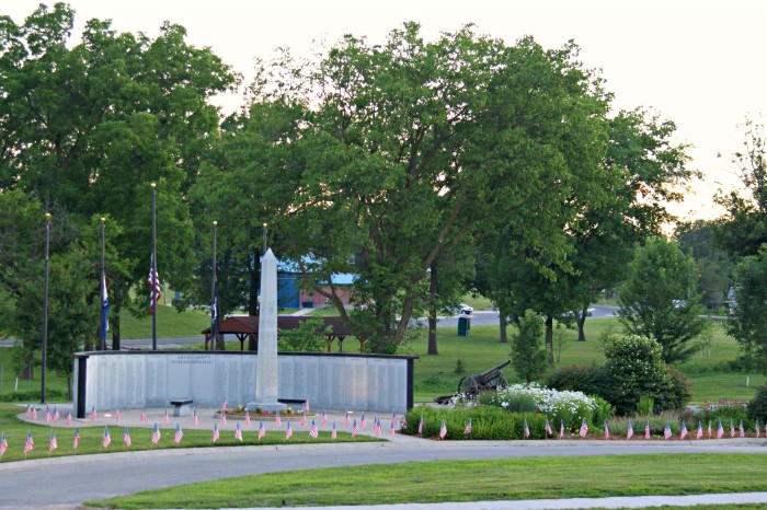 A photograph of the adair county veteran's memorial, showcasing the memorial holding veterans' names