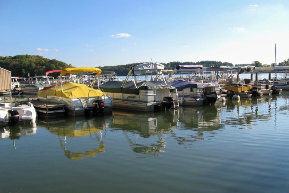 Photograph of boats docked at the marina