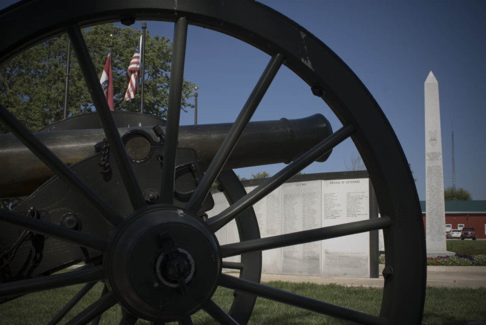 A photograph of an old cannon at the kirksville veterans memorial