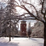 A photograph of the truman grounds covered in a blanket of snow