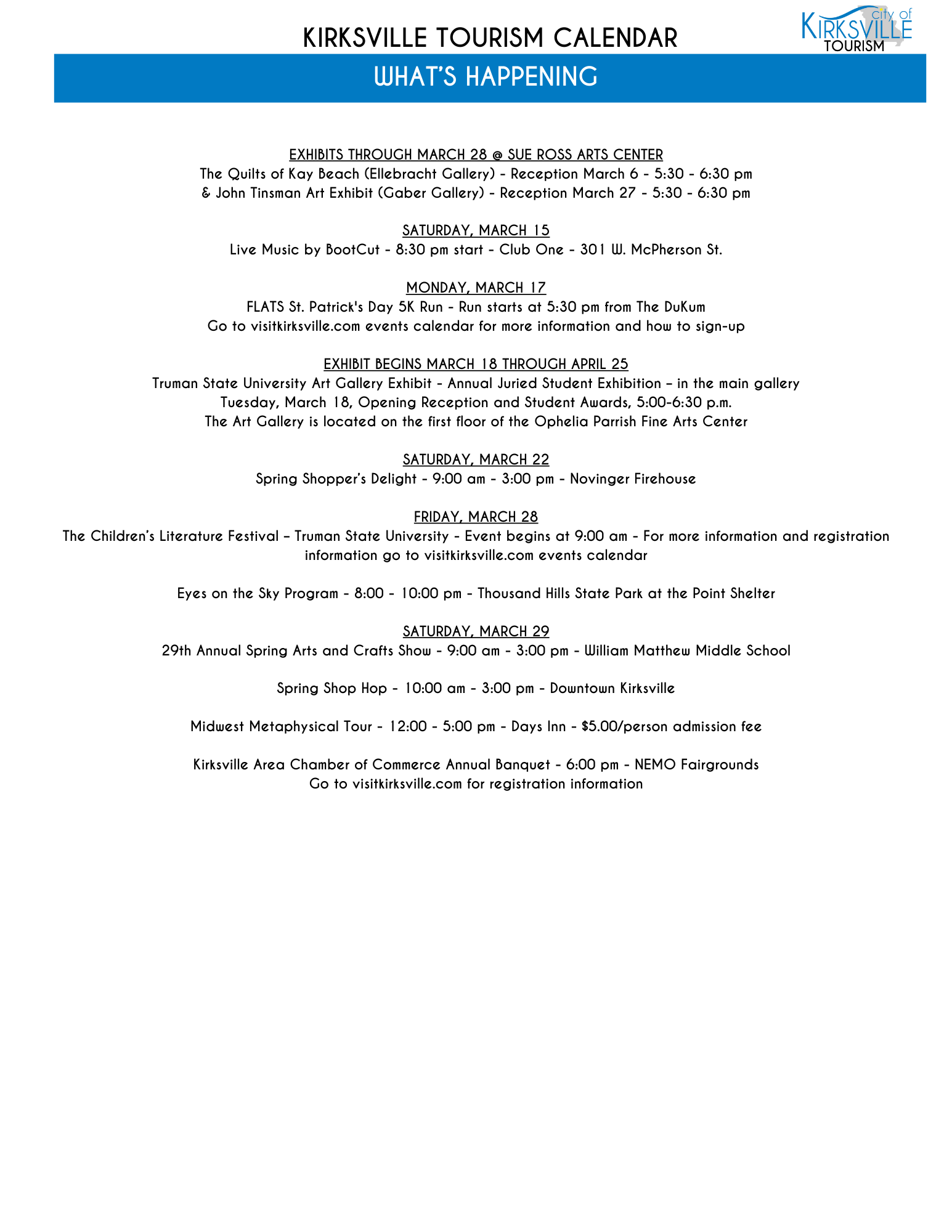 Tourism Calendar of Events Tourism Calendar of Events